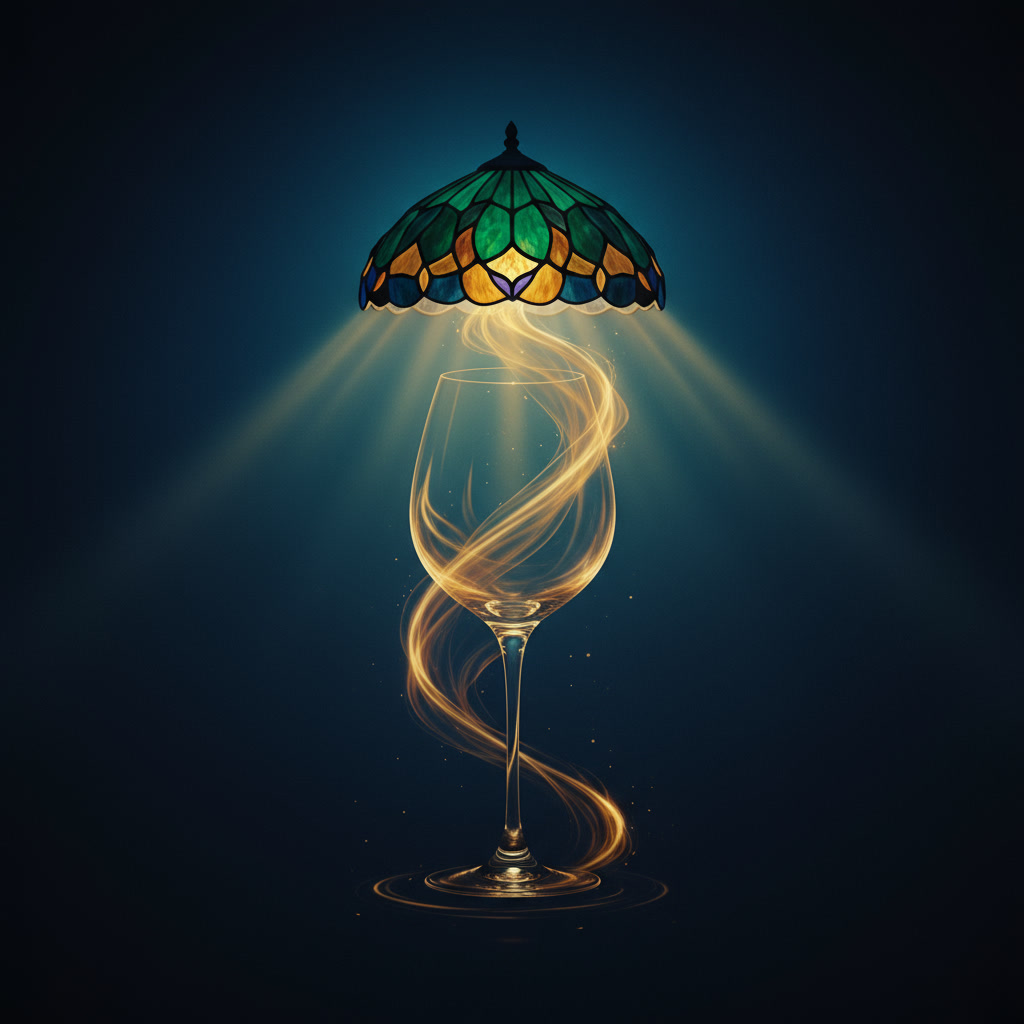 artistic glass illuminated by warm light symbolism