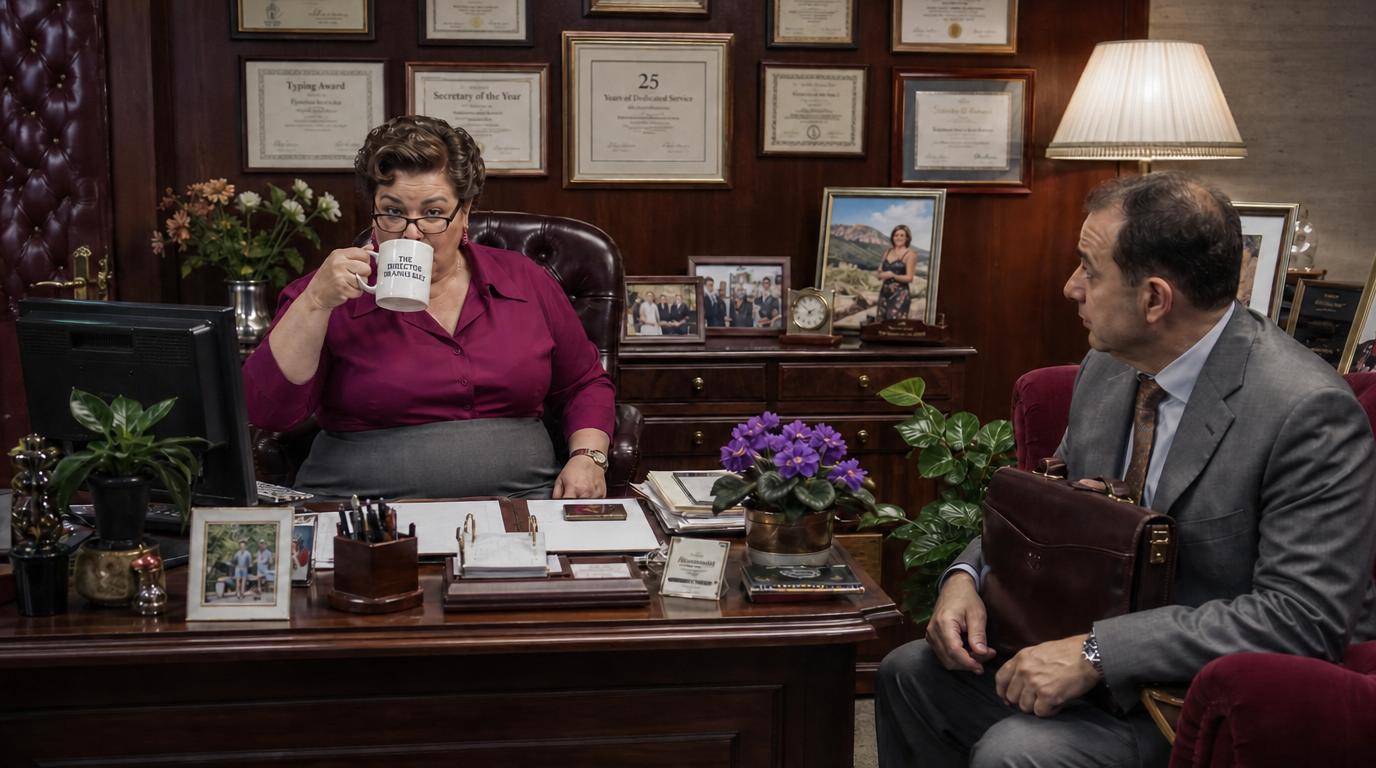 The saint's secretary's office after 25 years of sovereign dominion over her space.